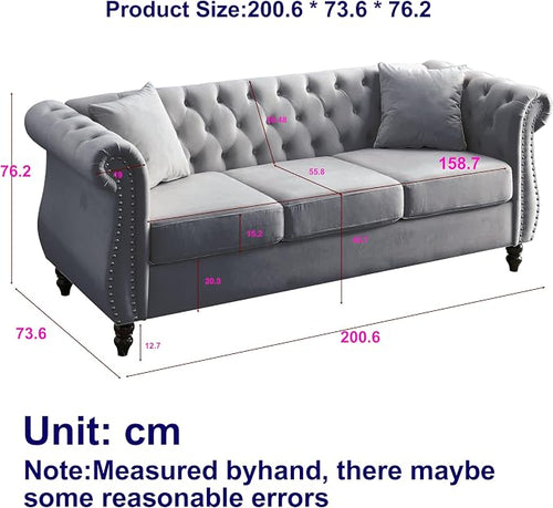 80" Chesterfield Loveseat Velvet Sofa - Image 2