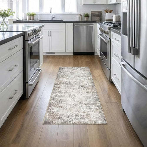 2'x5'Runner Rug Washable Rug: Modern Abstract Soft Thin Runner Rug Brown Grey by FXRHLP