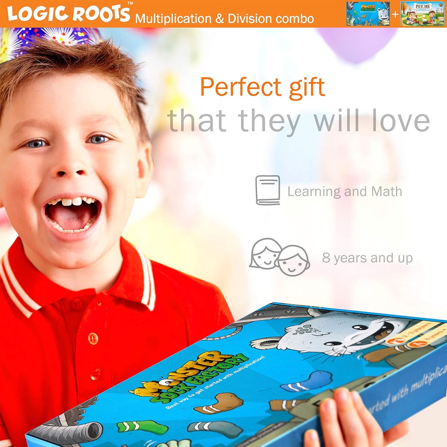 Multiplication and Division Games - Pack of 2, Pet Me and Monster Sock Factory, Math Board Games & STEM Toys for 5-9 Year Olds, Educational Gift for Kids, Homeschoolers, Grade 1 and Up