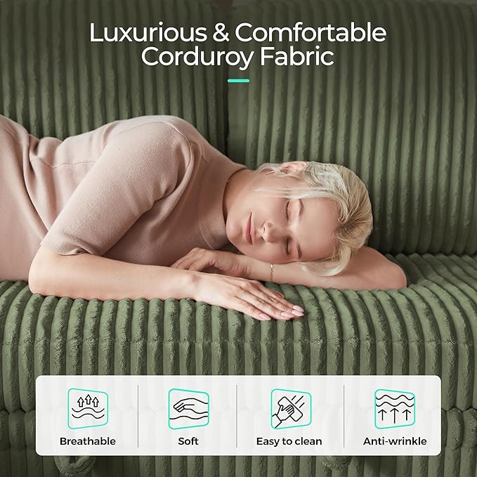 LINSY HOME Sectional Sofa with Pull Out Bed, 7 Seats Corduroy Reversible - Image 6