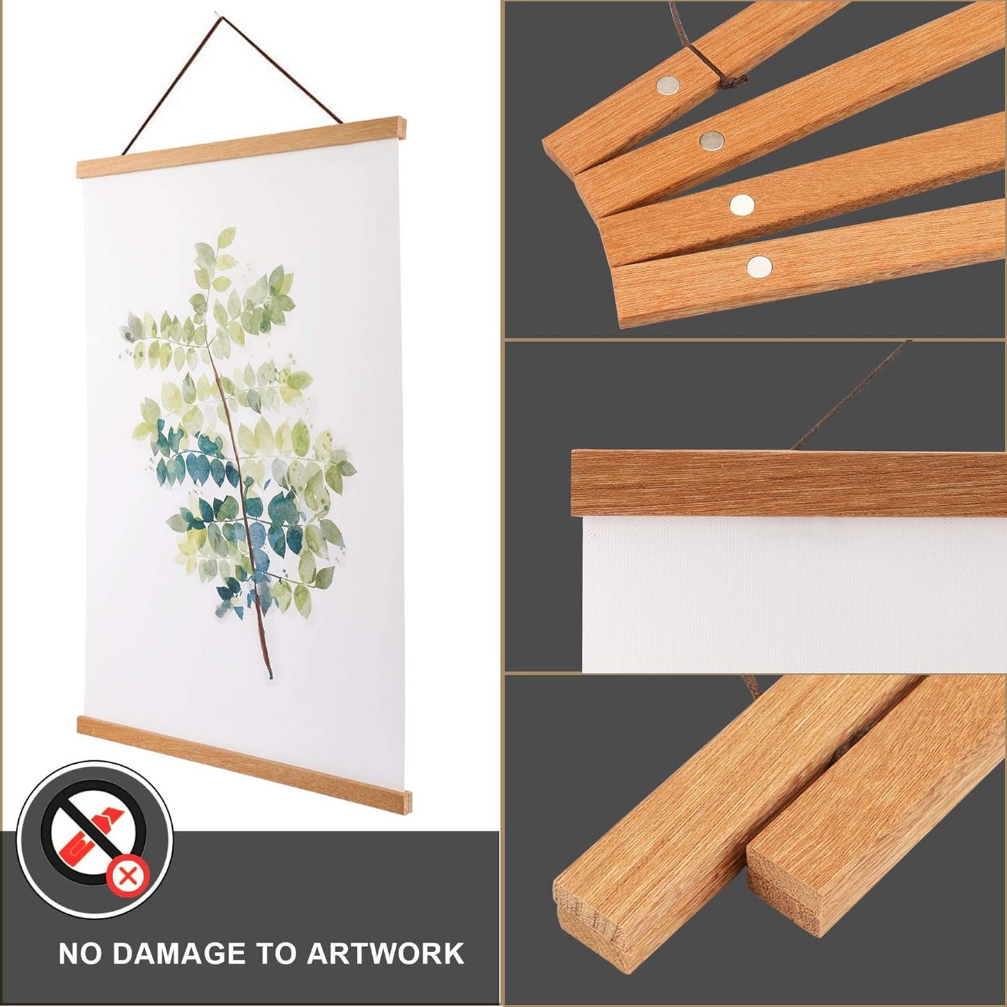 WITCOLOR Magnetic Poster Hanger Frame, Teak Magnet Poster Frame 12x16 12x18 12x36 for Paintings, Photos, Maps, Scrolls, Picture, Canvas Works and Art Prints