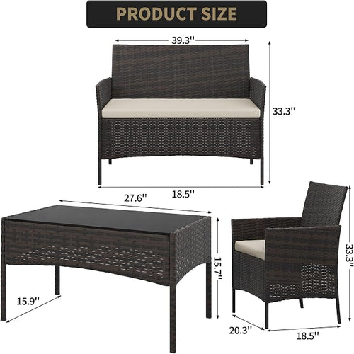 4-Piece Patio Furniture Set, Outdoor Wicker Conversation Set - Image 2