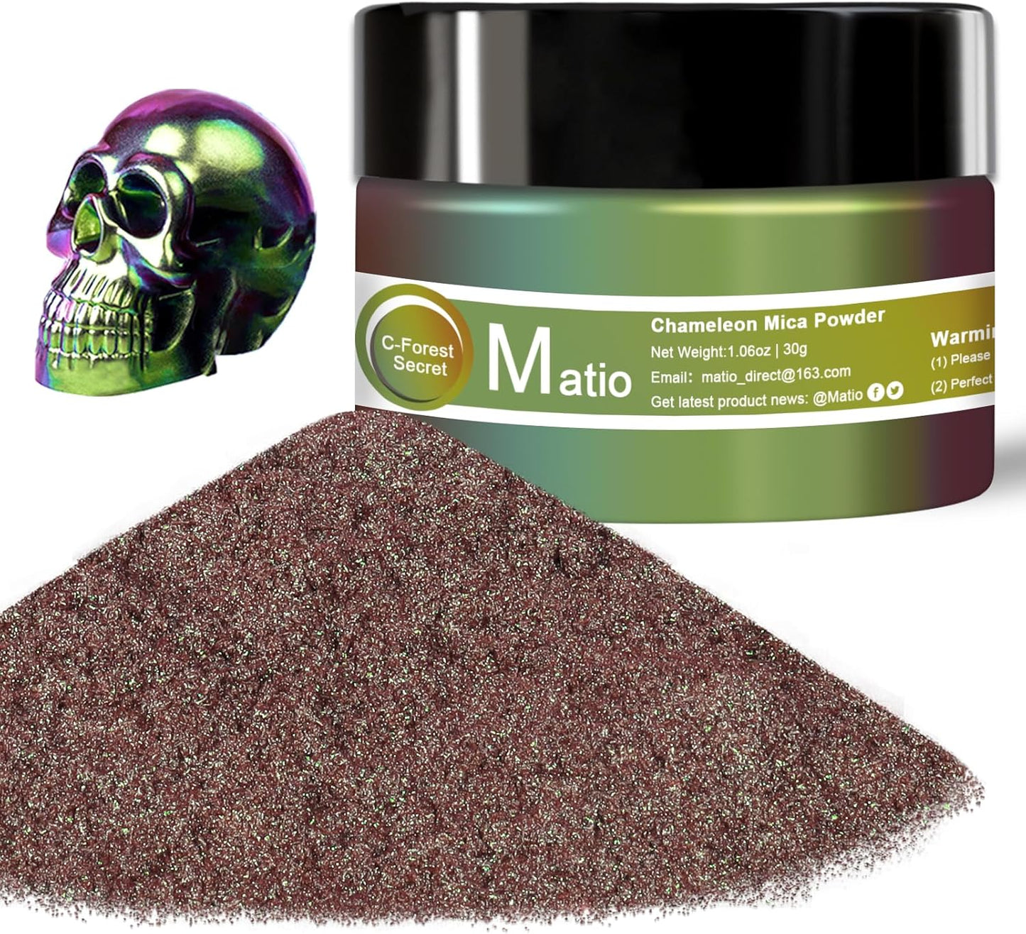 Matio Chameleon Mica Powder, 1.06oz/ 30g Forest Secret Chrome Powder, Pearlescent Effect Color Shift Pigment for Resin Craft, Soap Candle Dye, Nail Art, Makeup, Bath Bomb, Paint, Slime Pigment