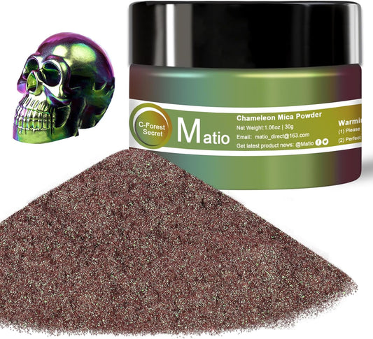 Matio Chameleon Mica Powder, 1.06oz/ 30g Forest Secret Chrome Powder, Pearlescent Effect Color Shift Pigment for Resin Craft, Soap Candle Dye, Nail Art, Makeup, Bath Bomb, Paint, Slime Pigment
