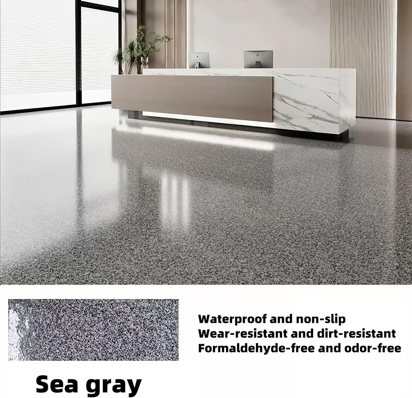 Epoxy Colored Sand Floor Paint, Epoxy Floor Paint High Gloss Marble Effect Coating for Indoor and Outdoor, Wear-resistant and non-slip Self-leveling Coating Gray 176OZ(5KG)