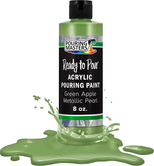 Pouring Masters Green Apple Metallic Pearl Ready to Pour Acrylic Pouring Paint - Premium 8-Ounce Pre-Mixed Fluid Acrylic Paint - Fluid Art Supplies for Canvas, Wood, Paper, Tile & Rocks