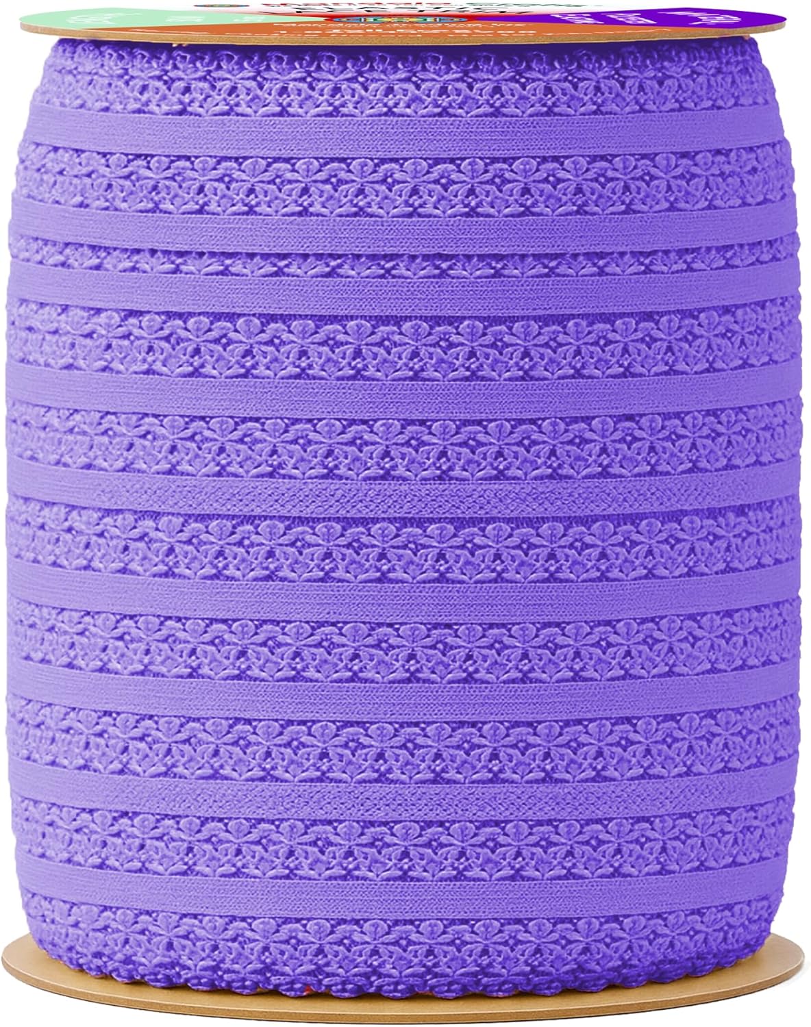 Mandala Crafts Purple Stretch Lace Soft Elastic Trim Roll - 55 Yards 1 Inch Wide Stretchy Frilly Picot Ribbon for Sewing Lingerie, Headbands, Underwear, and Crafts