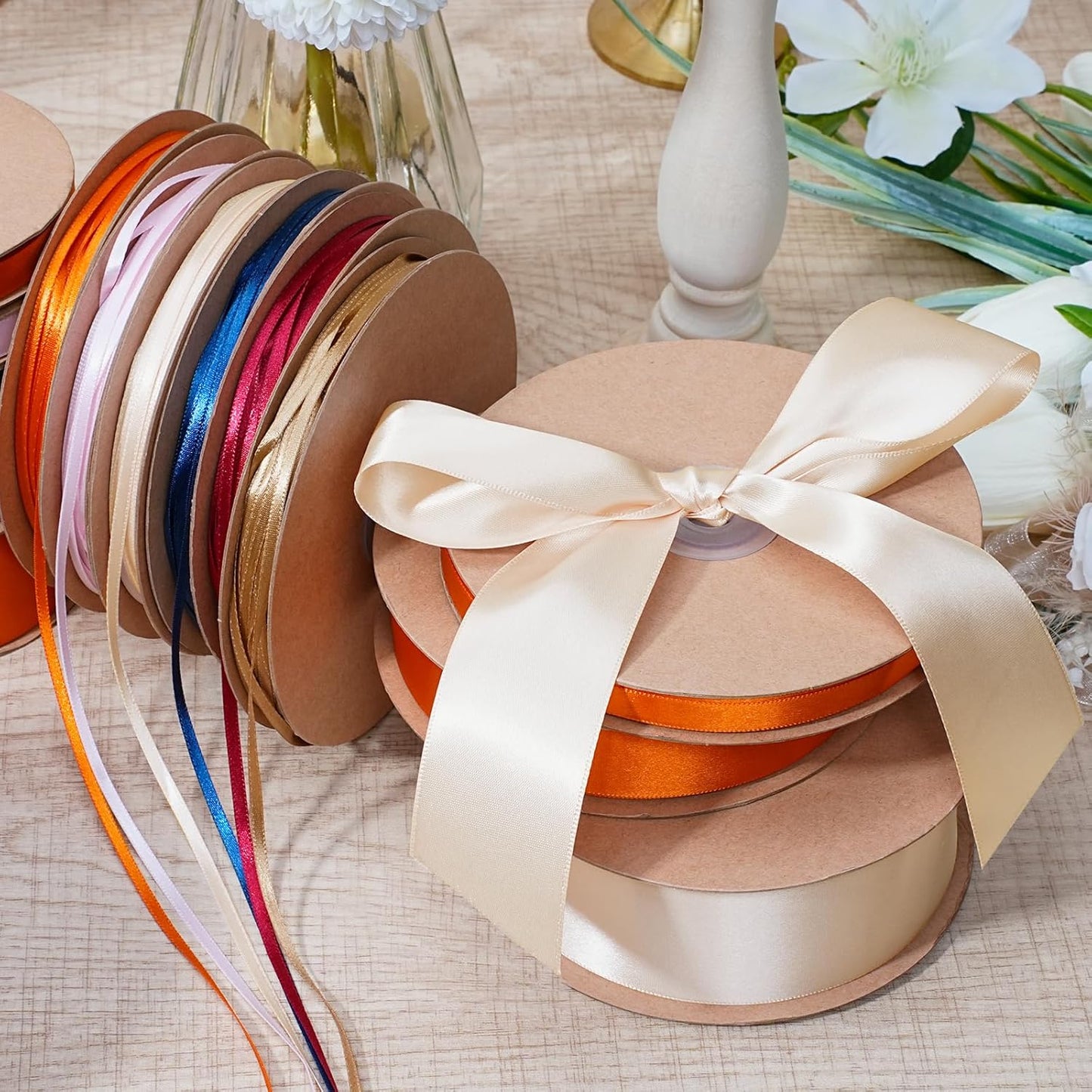 LaRibbons Orange Satin Ribbon 1/8 Inch 100 Yards Thin Luxury Double Faced Russet Orange Silk Ribbon for Flower Bouquet Crafts Gift Wrapping Wedding Fall Decoration