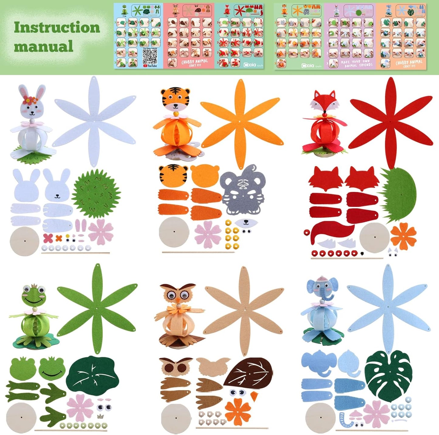 Coola Animal Felt Craft Kit for Kids - Pack 6 Art and Craft DIY Early Educational Toys Suitable Need Best Gift for Kids Age 3-6,7,8,9