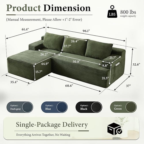 96" Sectional Couches for Living Room Cloud Couch Sofa - Image 2