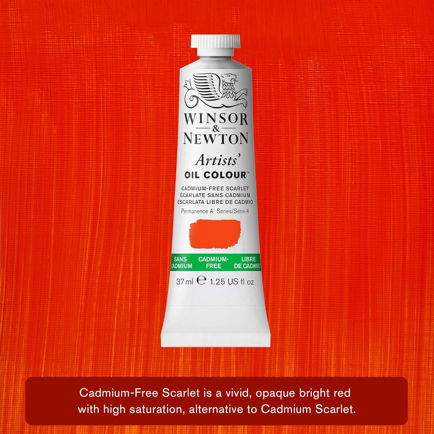 Winsor & Newton Artists' Oil Color, 37ml (1.25 oz) Tube, Cadmium-Free Scarlet