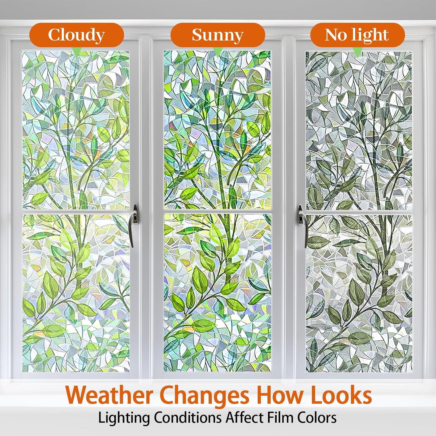 Niviy Window Privacy Film Stained Glass Window Film with Installation Tools, Rainbow Windows Decorative Decals Non-Adhesive Reusable for Home, Bathroom, Glass Door (Leaf Rainbow, 17.5 x 118 in)