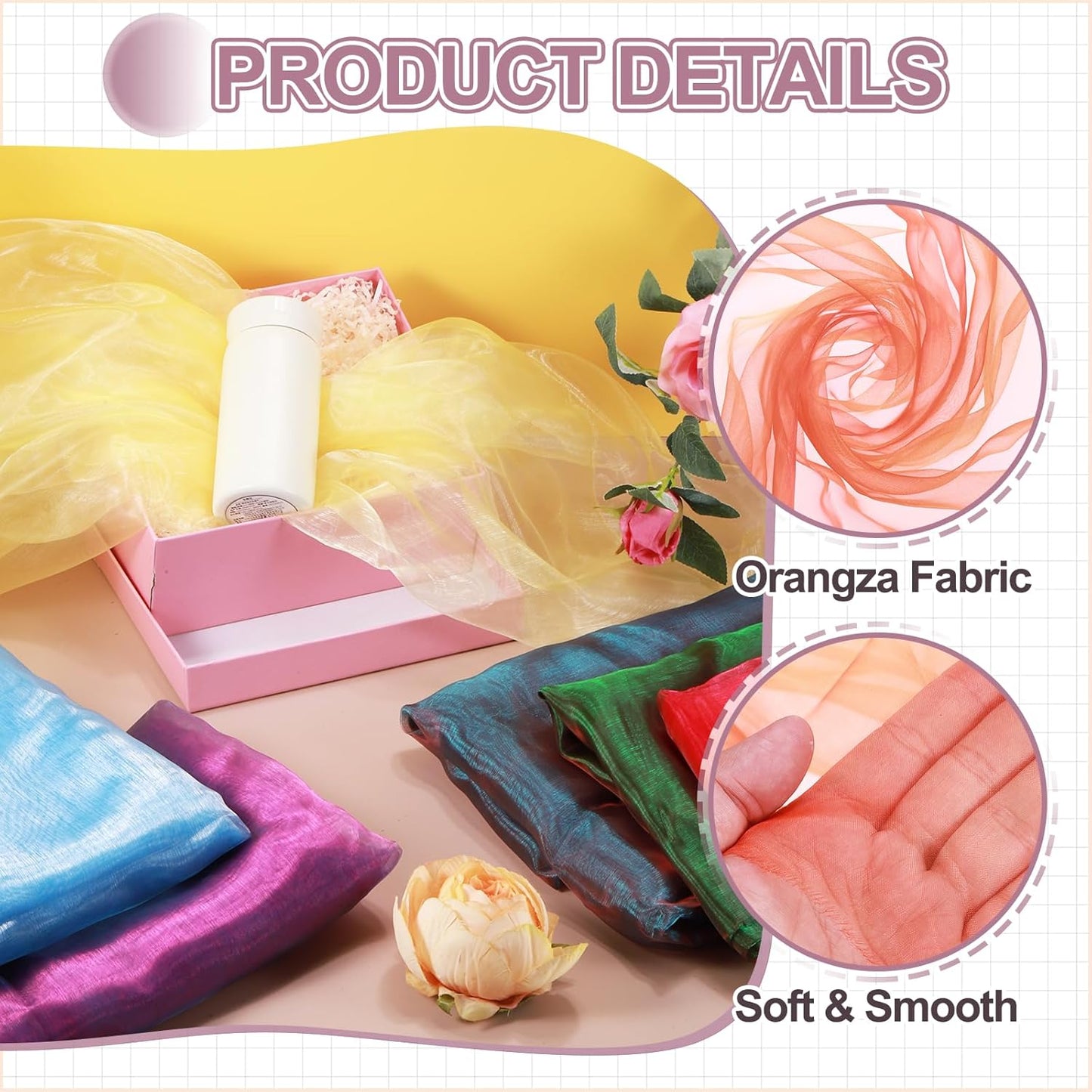 MECCANIXITY Iridescent Sheer Organza Fabric, 2 Yards x 59 Inches Solid Holographic Shiny Fabric Organza Cloth for Wedding, Curtains, Costume, Photo Background, Gradient Dark Orange Red