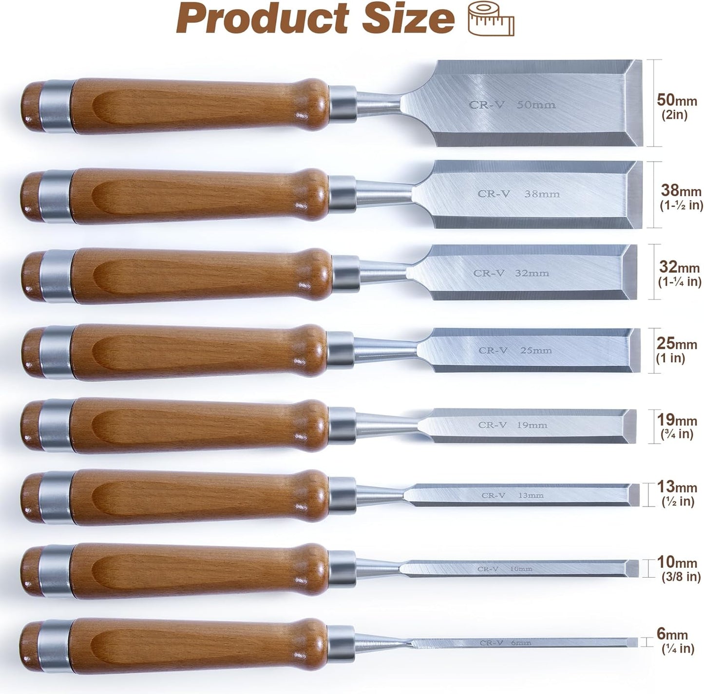 10 Pieces Wood Chisel Set, 1/4"~2" Woodworking Chisel Kit with Sharp CR-V 60 Steel Blades, Wooden Box, Honing Guide, Sharpening Stone for Carpenter Craftsman Woodworker