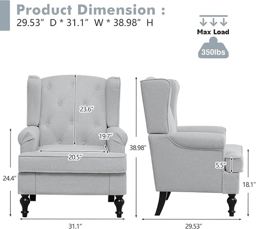 Accent Chair for Living Room, Mid Century Modern Upholstered Armchair, Wingback - Image 2
