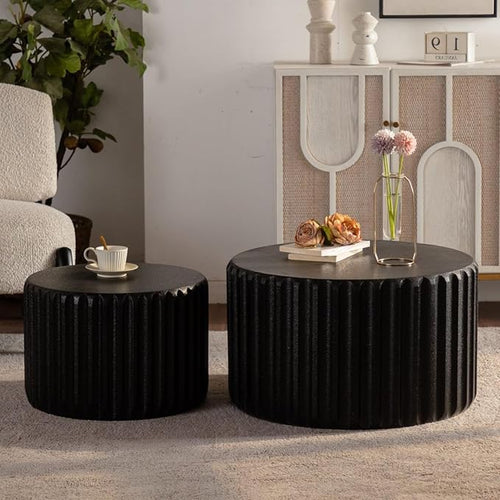 46.46'' White Round Coffee Table Set of 2, Modern Circle Fluted Drum Nesting by JJKFurniture-kevinplus