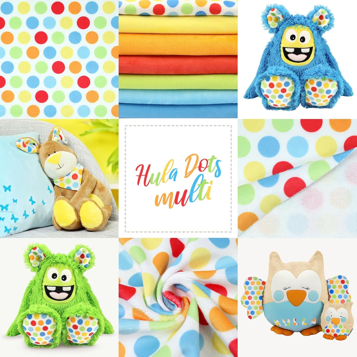 kullaloo Plush Fabric | Patterned Minky Fabric for Sewing Hula DOTS Multi | Super Soft Cuddle Material | 39.5x29.5 | Plushies, Baby Blankets, Pillows, Dog Beds, Beanies, Baby Accessories, Apparel