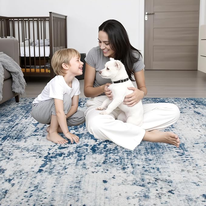 Round Area Rug for Living Room: 4 ft Washable Modern Abstract Soft Thin Rug - Image 7