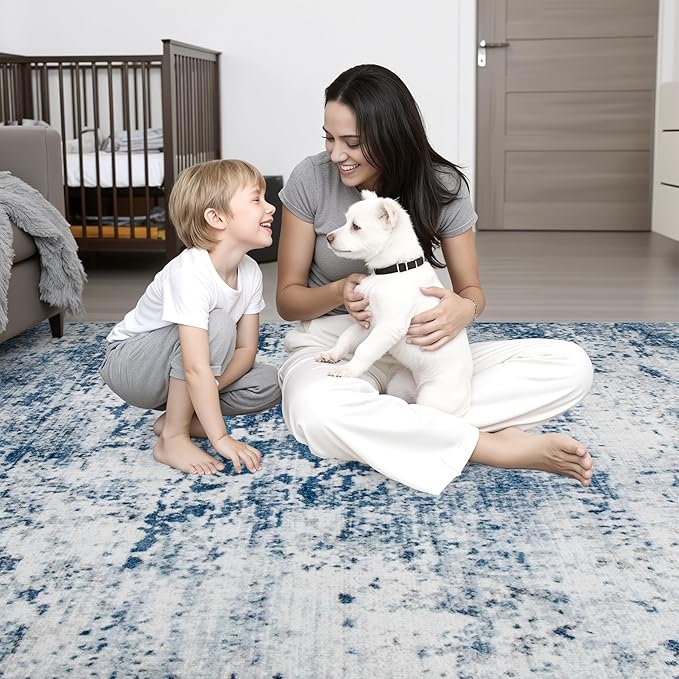 4x4 Area Rug Living Room Rug: Washable Modern Abstract Soft Thin Rug Indoor - Image 8