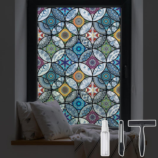 DKTIE Static Cling Decorative Window Film with Installation Tools Non Adhesive Privacy Film Stained Glass Window Film for Bathroom Shower Door Heat Cotrol Anti UV 35.4 x 118.1 Inch