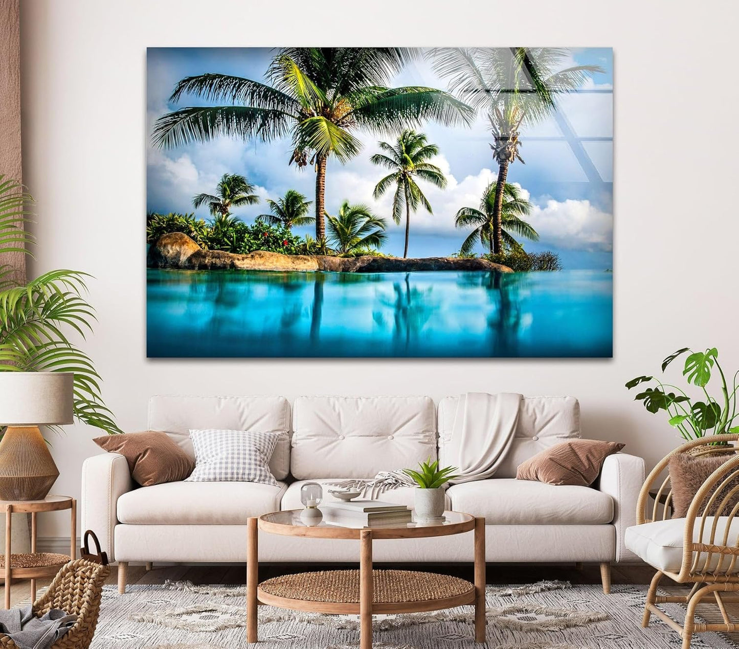 My Photostation.com 60WX40H'' Island & Blue Sea Glass Wall ArtTempered Glass Printing Wall Decor Large Wall Art Wall Hangings