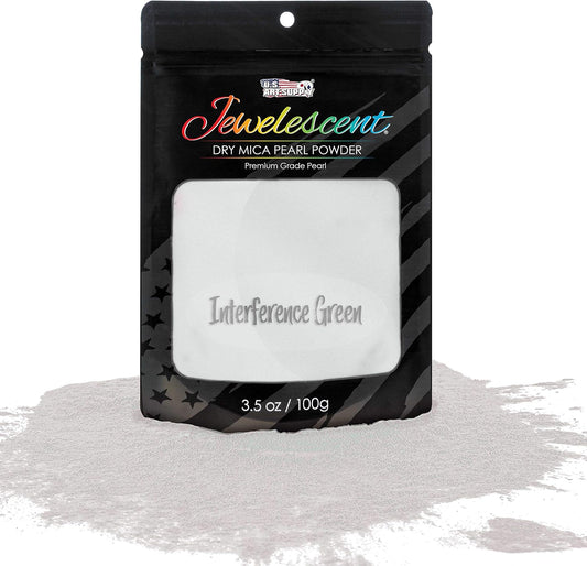 U.S. Art Supply Jewelescent Mica Pearl Pigment Powder, Interference Green 3.5 oz (100g) Pouch - Cosmetic Grade, Epoxy Resin Color Pigment, Mica Powder for Resin, Soap, Slime, Candle Dye, Art, Crafts