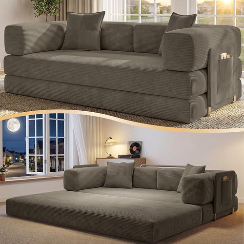 78.8" Convertible Futon Sofa Bed, Corduroy Futon Couch by CUBENTE