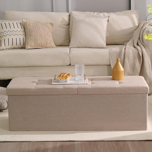 45.3 Inches Storage Ottoman Bench Foldable Seat Footrest Shoe Bench End of Bed - Image 2