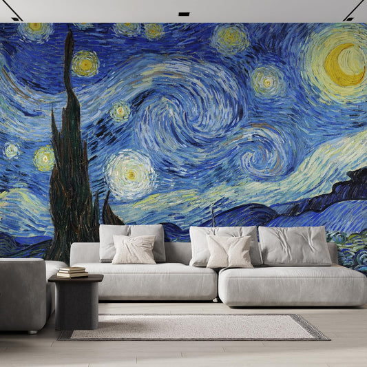 wall26 Wall Sticker/Wall Mural Starry Night by Vincent Van Gogh Dutch Impressionism, Not Peel and Stick, Non-Woven Wallpaper Decorative for Bedroom, Living Room,Office - 132x120 inches