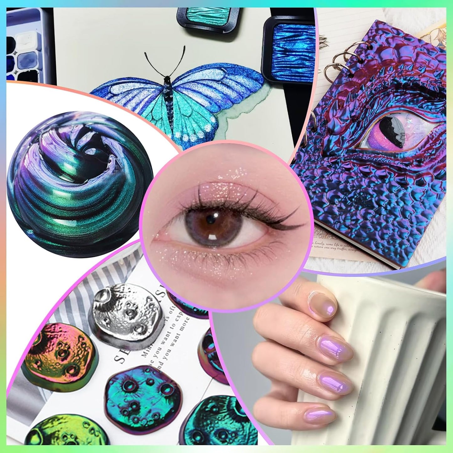 Matio Chameleon Mica Powder, 10 * 5g White Chrome Powder, Pearlescent Effect Color Shift Pigment, Mica Powder Set for Epoxy Resin, Soap Candle Dye, Nail Art, Makeup, Bath Bombs,Painting,Slime Pigment