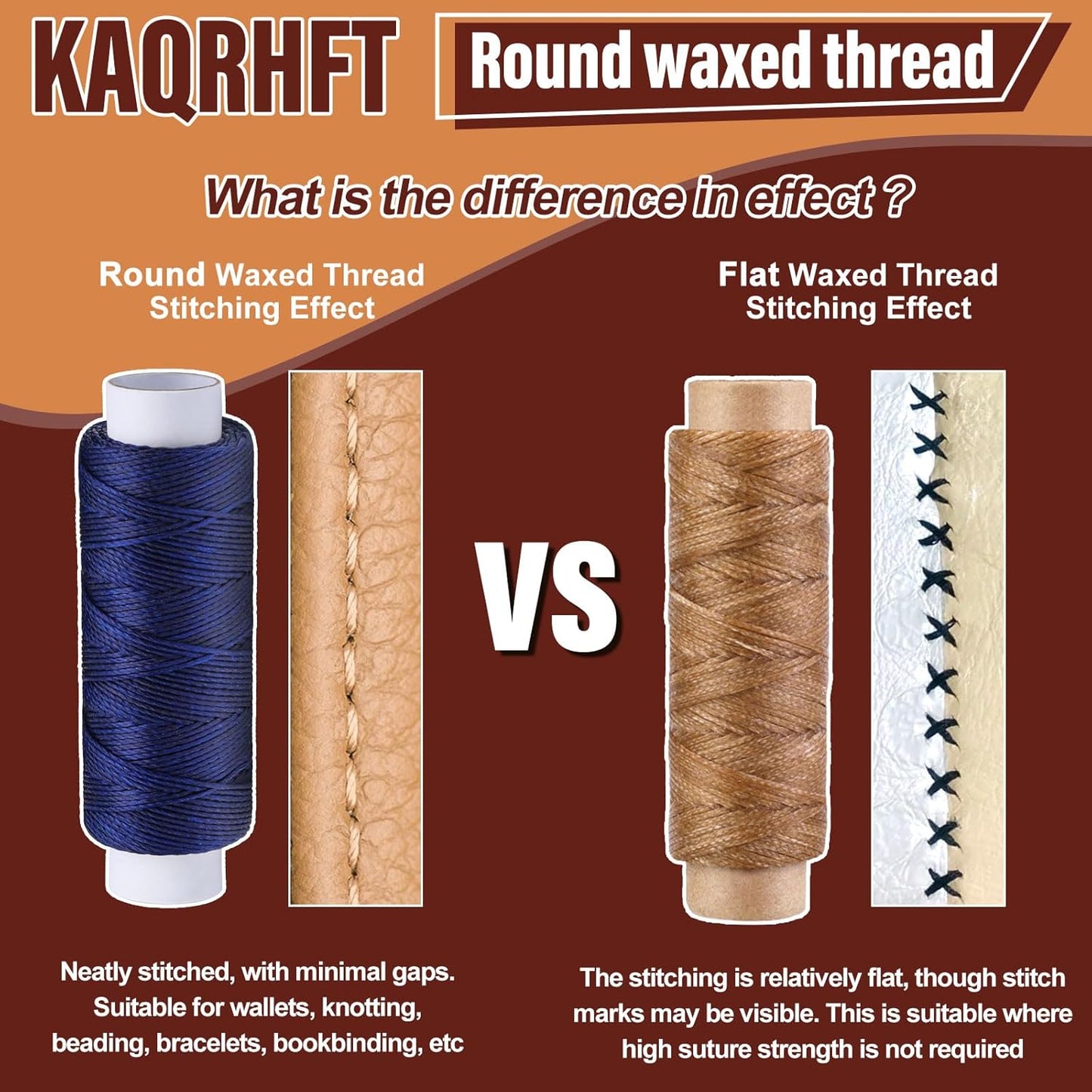 0.8 mm 54 Yards Round Waxed Thread for Leather Sewing, Leather Thread Wax String for Sewing, Stitching, Bookbinding, Bracelet, Braiding (Blue)