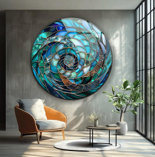 My Photostation.com 15.8''(40cm) Diameter Ocean Vortex Spiral Round Glass Wall Art Tempered Glass Printing Wall Decor Large Wall Art Wall Hangings