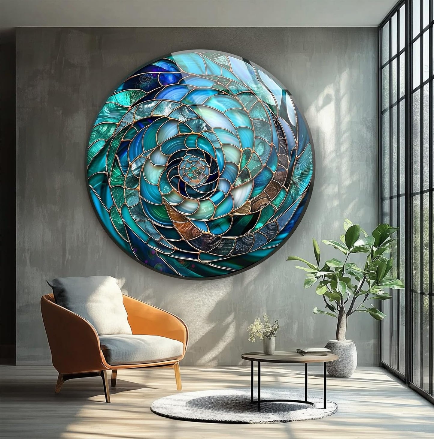 My Photostation.com 24''(60cm) Diameter Ocean Vortex Spiral Round Glass Wall Art Tempered Glass Printing Wall Decor Large Wall Art Wall Hangings