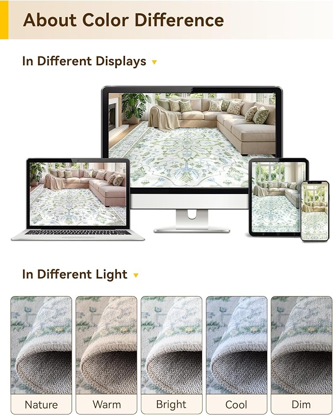 RELEANY Area Rugs 10'x14' Washable Non-Slip, Floral Vintage Distress Print - Image 6