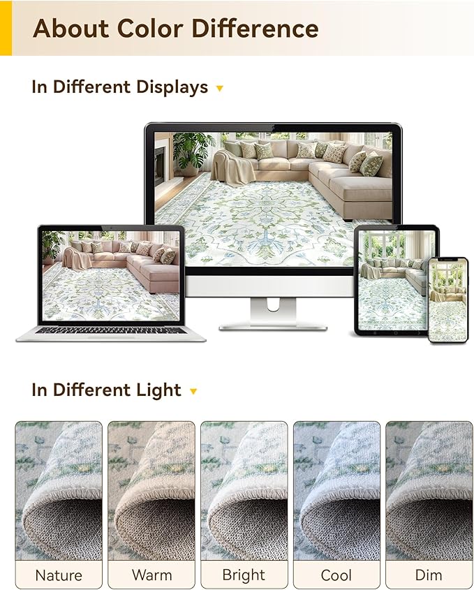 RELEANY Area Rugs 6'x9' Washable Non-Slip, Floral Vintage Distress Print - Image 5