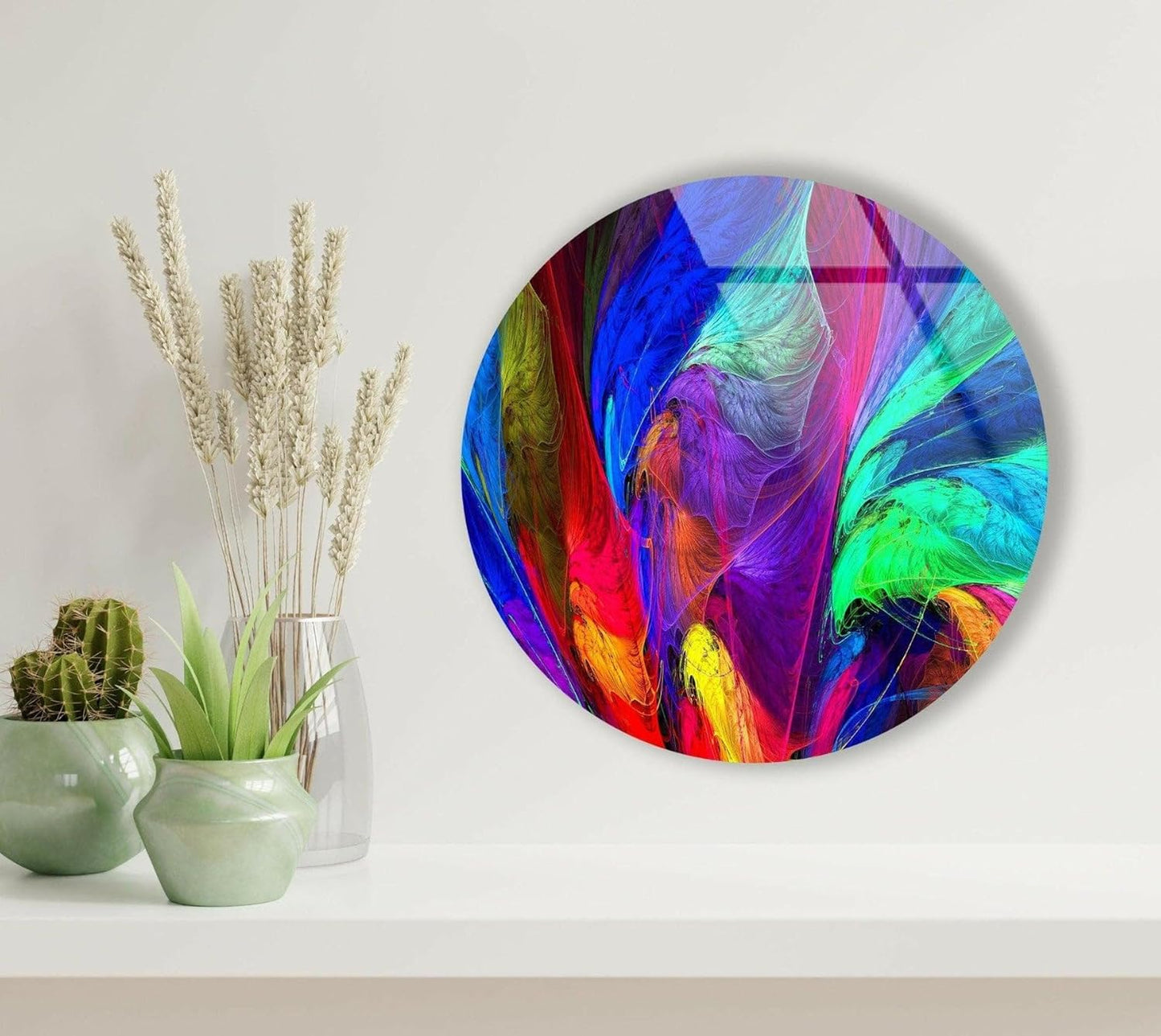 My Photostation.com 39,4''(100cm) Diameter Neon Colors Abstract Round Glass Wall Art Tempered Glass Printing Wall Decor Large Wall Art Wall Hangings