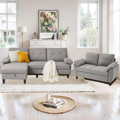 84" Convertible Sectional Sofa Set, 3 Seat L Shaped Couch by soscana
