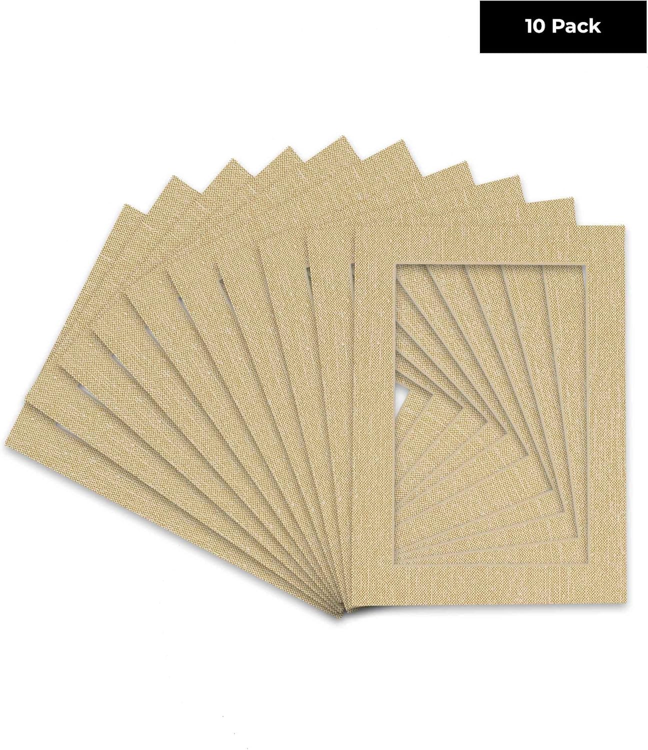 Pack of Ten Acid Free 11x14 Mats Bevel Cut for 8.5x11 Photos - Fresh Linen Canvas Precut Matboards With Backing Boards and Self Seal Photo Mat Bags For Pictures, Photos, Framing - 4-ply Thickness