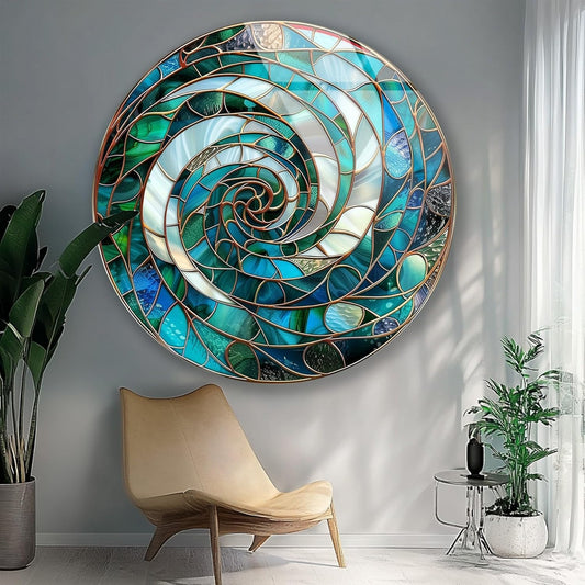 My Photostation.com 20''(50cm) Diameter Aqua Spiral Harmony Round Glass Wall Art Tempered Glass Printing Wall Decor Large Wall Art Wall Hangings