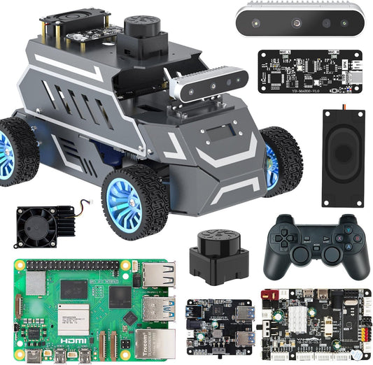 Yahboom Raspberry Pi 5 8GB for AI Robot Car,Supports RVIZ Simulation ROS2,TOF Lidar,SLAM Mapping Navigation, Tracking and Obstacle Avoidance (Superior Ver with Pi5-8GB)