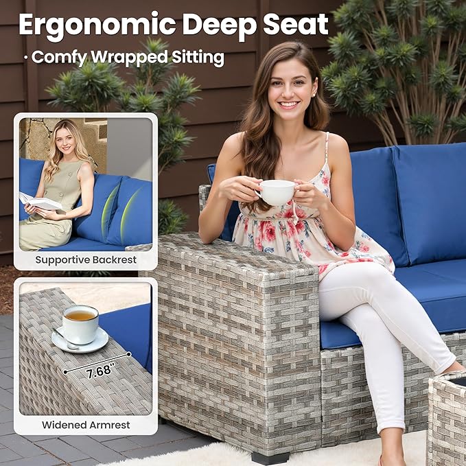 ovios 7 Pieces Patio Furniture Set, Outdoor Wicker Sectional Sofa - Image 4