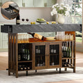 Loomie Bar Table Cabinet with Grey Marble Top & LED Lights & 2 Drawers by LOOMIEDirect