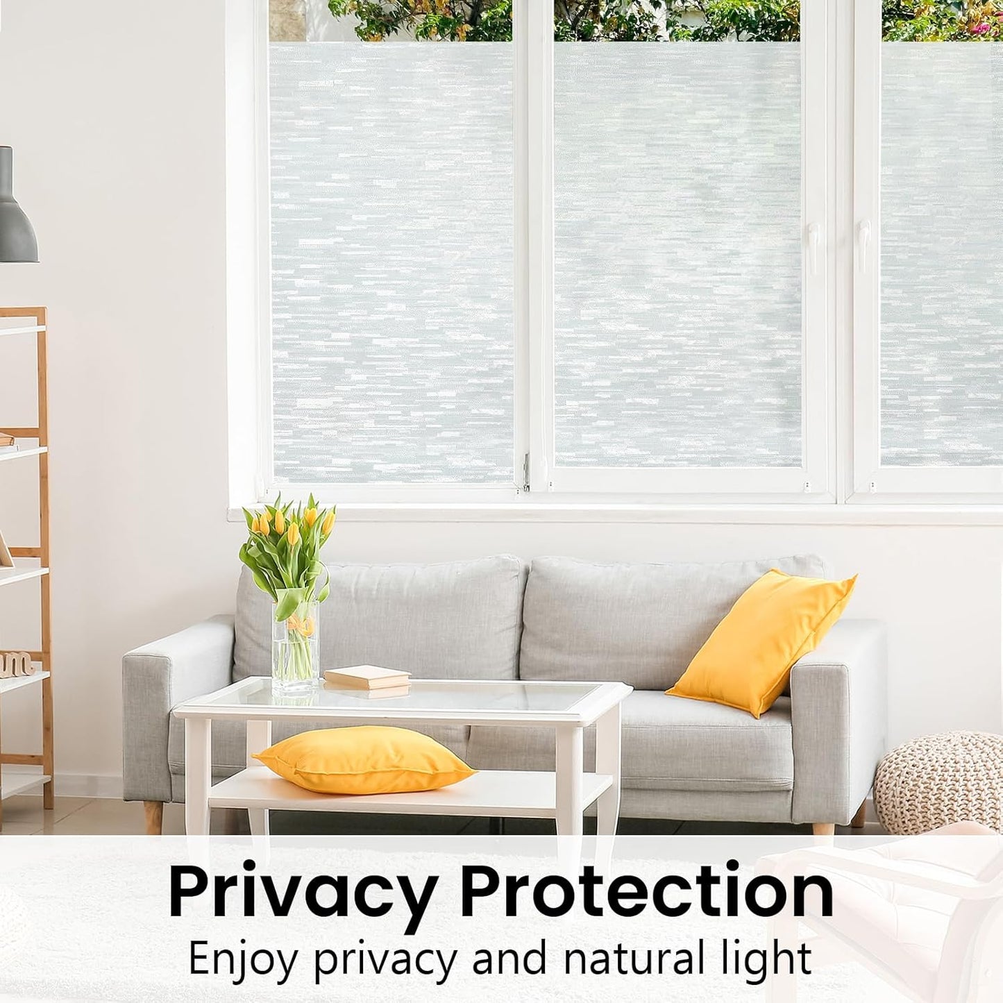 Haton Window Privacy Film, Frosted Glass Static Cling Sun Heat Blocking Window Clings, Frosting Opaque Coverings Stickers Tint for Home Office Door, Non Adhesive, White 35.4" x 157.4"
