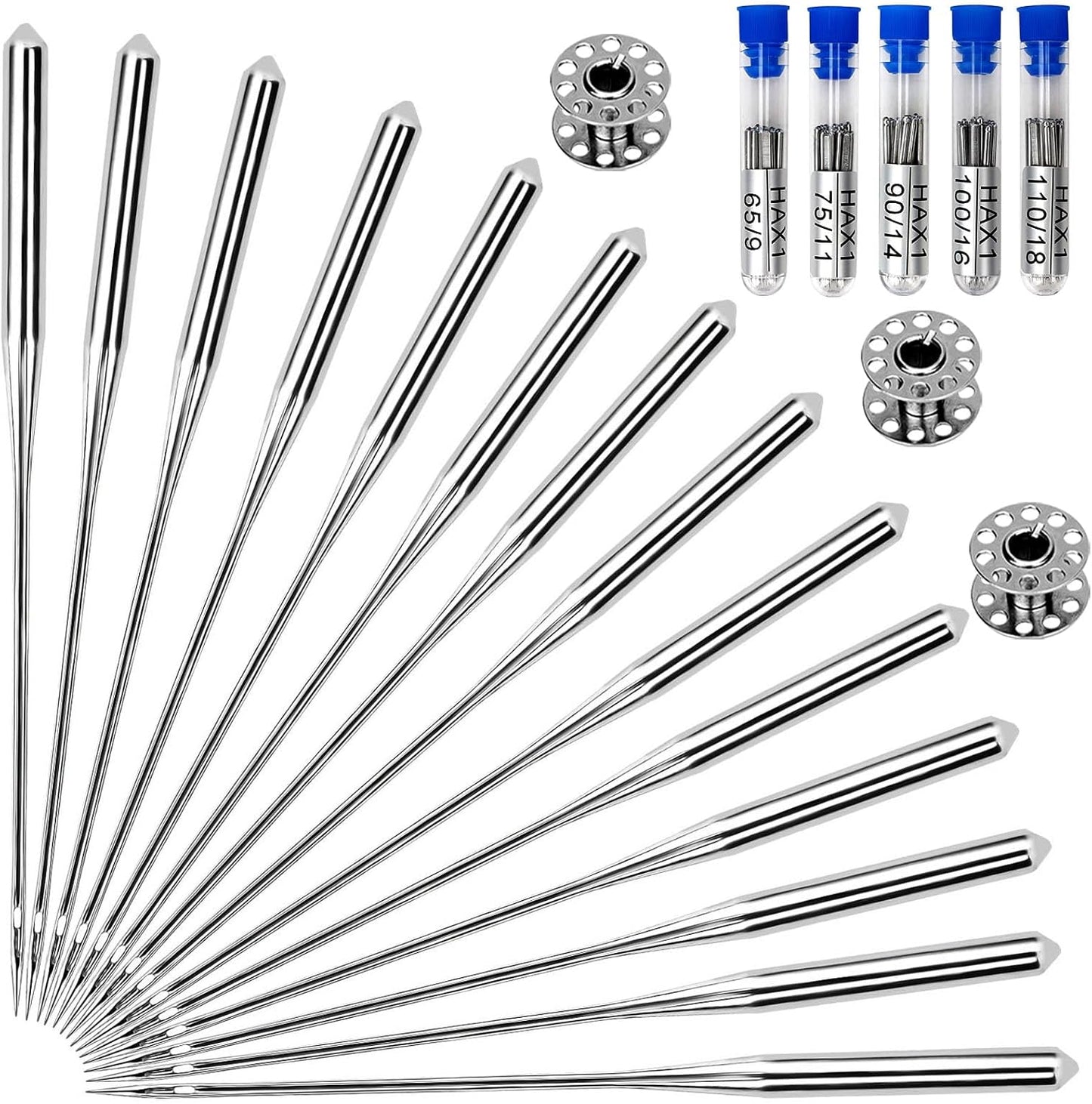 100PCS Sewing Machine Needles, Universal Sewing Machine Needle for Singer, Brother, Janome, Varmax, Needles for Sewing Machine with Sizes HAX1 65/9, 75/11, 90/14, 100/16, 110/18