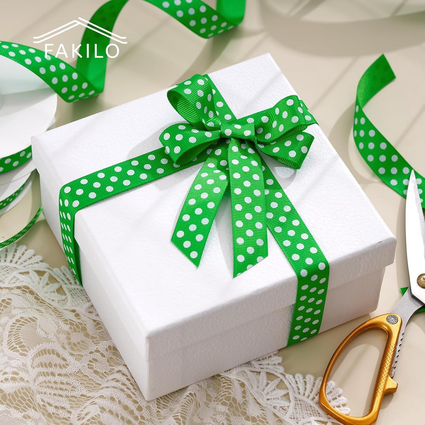 Polka Dot Grosgrain Ribbon 3/4 Inch, 25 Yards Spool Green and White Polka Dot Ribbon for Christmas Gift Wrapping DIY Crafts Hair Bows Wedding Party Decor Sewing and Home Decoration