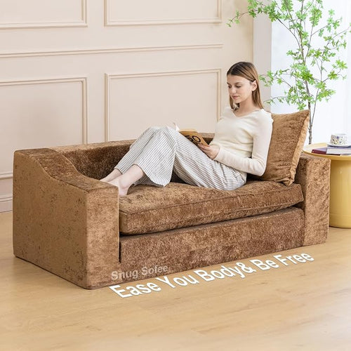 61" Convertible Sofa Bed Loveseat, Memory Foam Boneless Floor Couch - Image 2