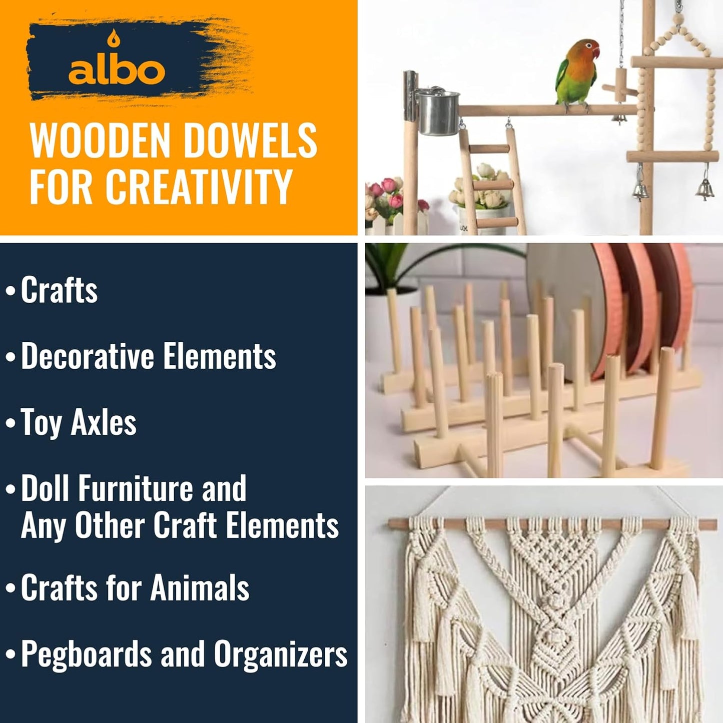 ALBO 1" x 48" Wooden Dowel Rods Set - 25 Pack Birch Natural Long Craft Sticks Rails Shelf Supports Garden Hardwood Smooth Finish Woodworking Material DIY Furniture Bulk Professional