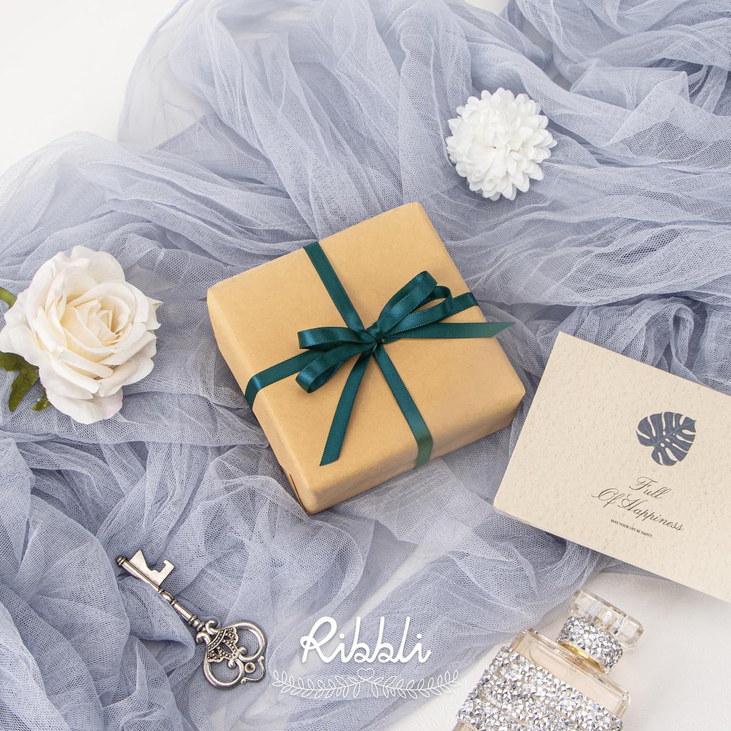 Ribbli Teal Satin Ribbon,Double Faced Satin 1/4 inch x Continuous 50 Yards,Teal Ribbon Use for Bows Bouquet,Gift Wrapping,Wedding Decoration,Floral Arrangement