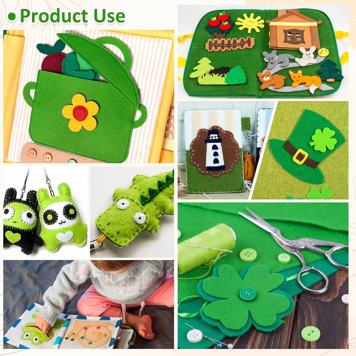 XSEINO 13 Rolls 8"x35" 1.4mm Thick Soft Felt Fabric Sheet 13 Assorted Green Series Colors Felt Pack Pastel Felt Sheets for DIY Craft Sewing Squares Nonwoven Patchwork