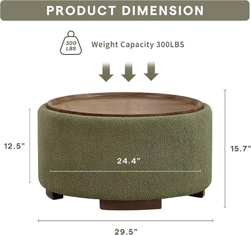 29.5 Inch Round Storage Ottoman Coffee Table, Modern Circle Coffee Table - Image 2